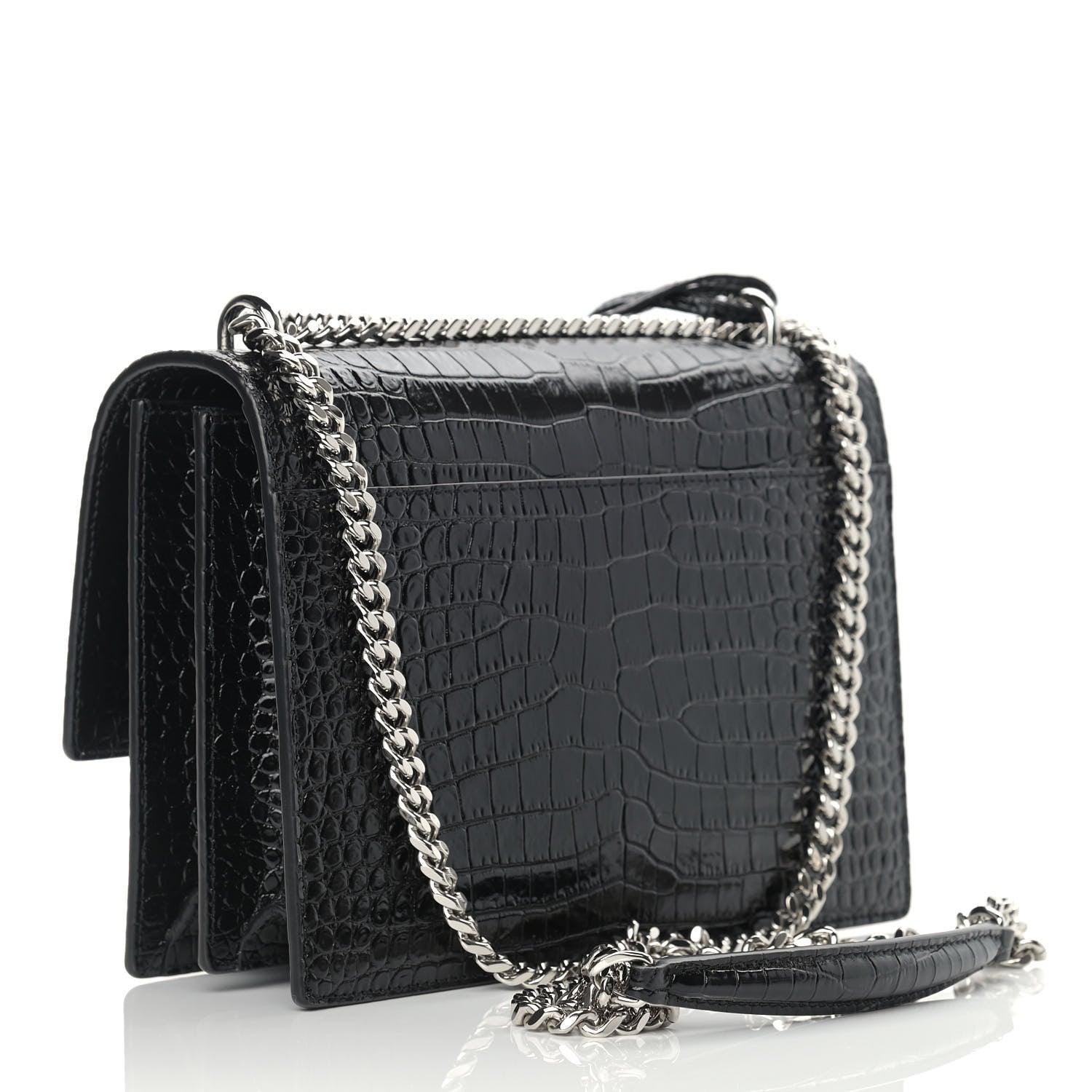 Saint Laurent Calfskin Crocodile Embossed Medium Monogram Sunset Black 3 of 9