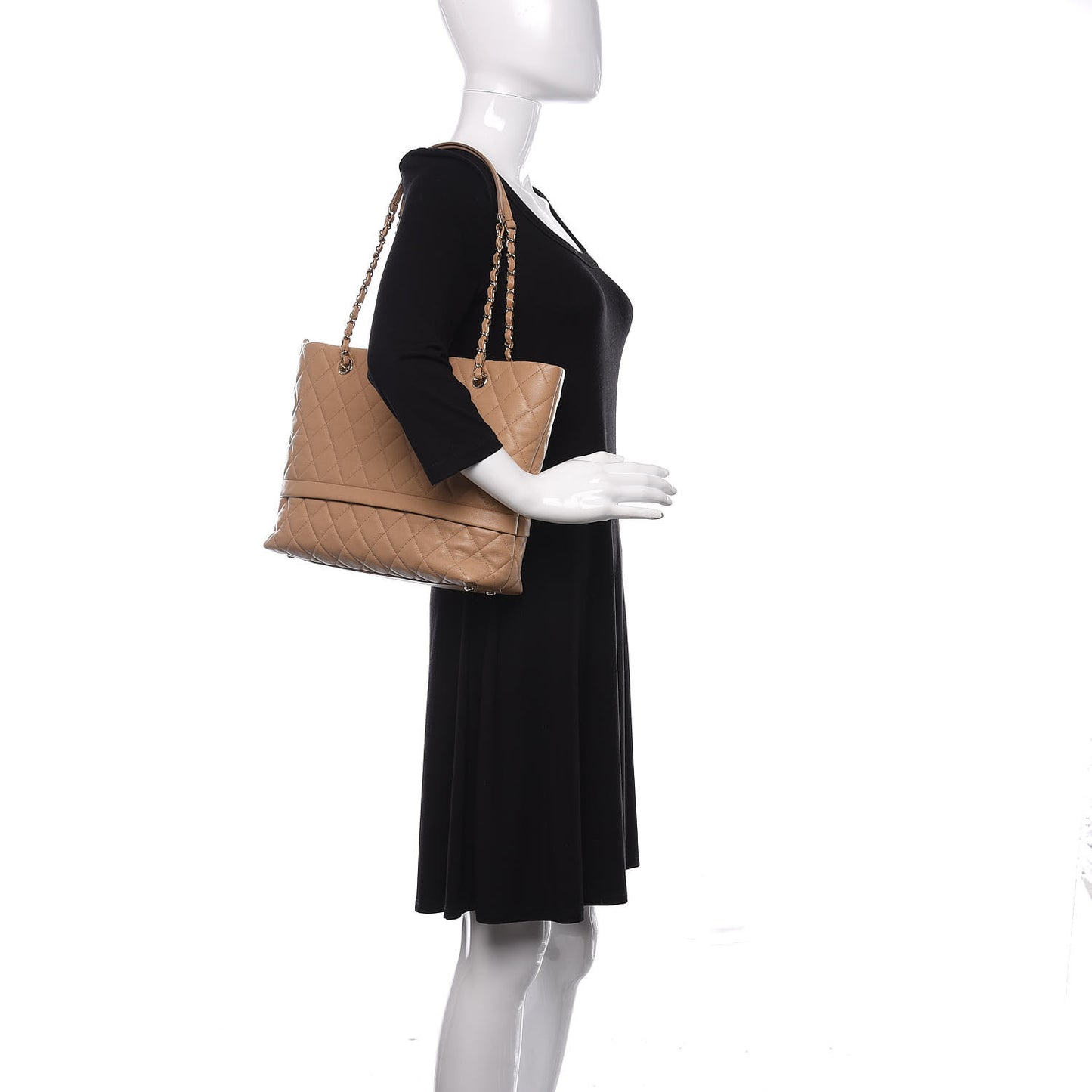 Caviar Quilted Rolled Up Tote Beige