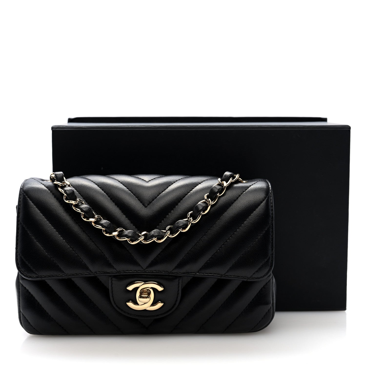 Chanel Lambskin Chevron Quilted Mini Rectangular Flap Black 11 of 11