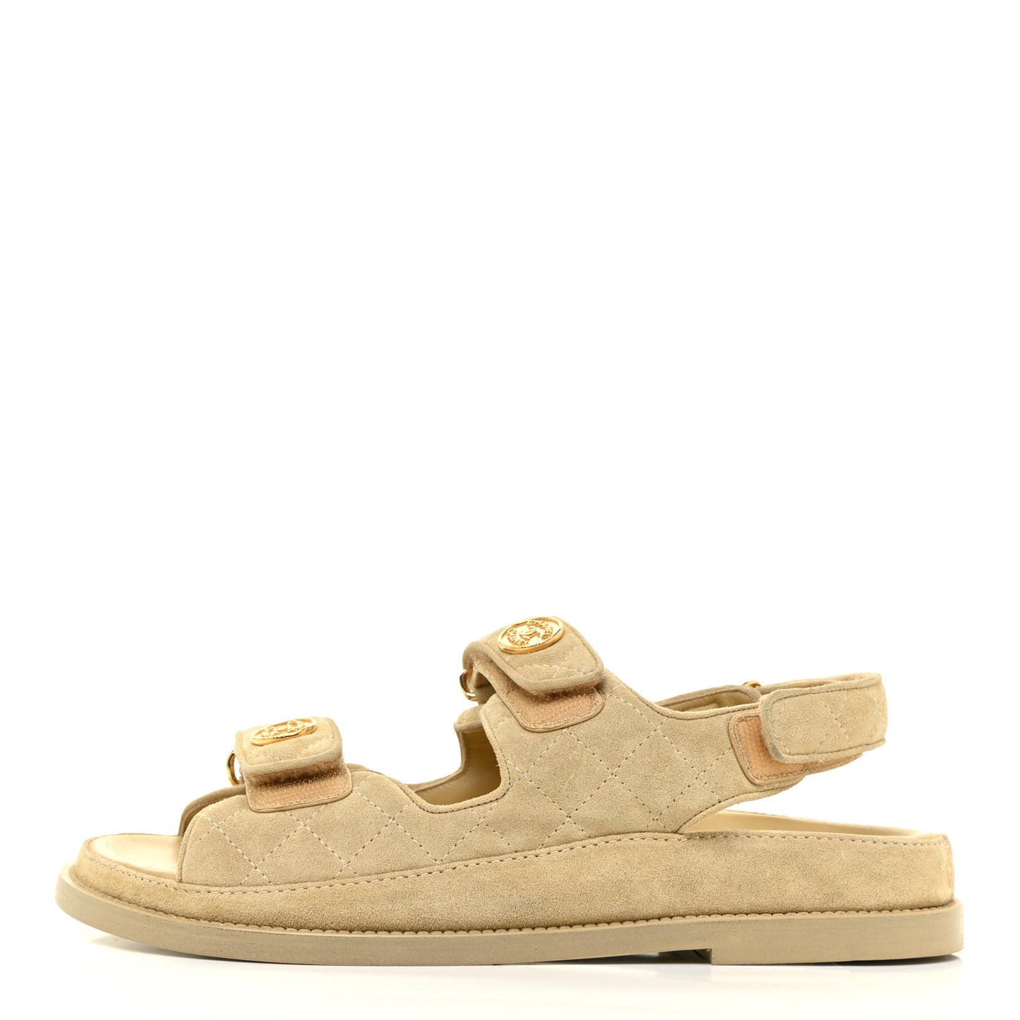 Suede Calfskin Velcro Dad Sandals 37.5 Beige