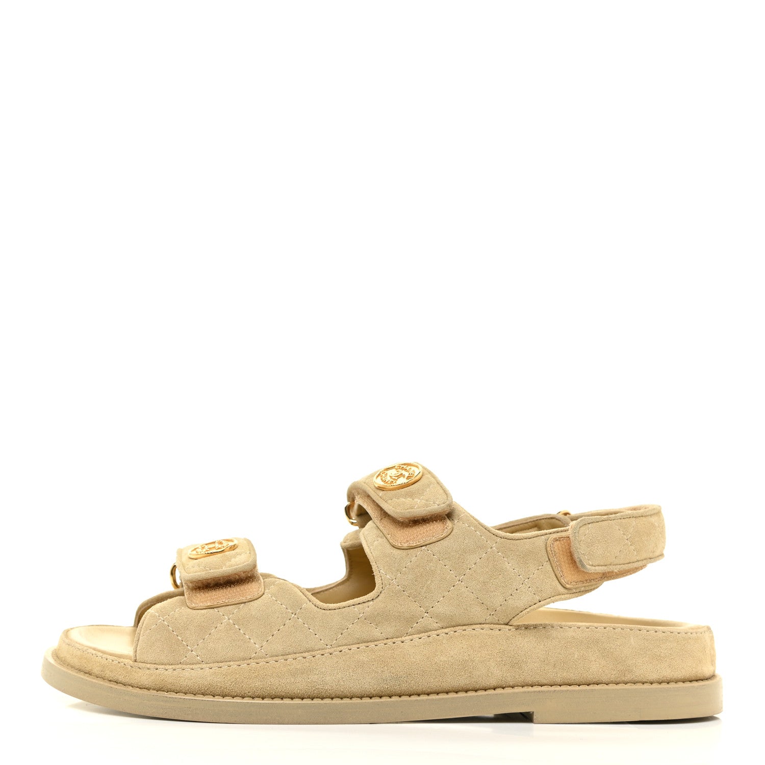 Chanel Suede Calfskin Velcro Dad Sandals 37.5 Beige 1 of 8