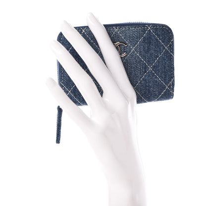 Chanel Denim Quilted Zip Coin Purse Blue 2 of 8