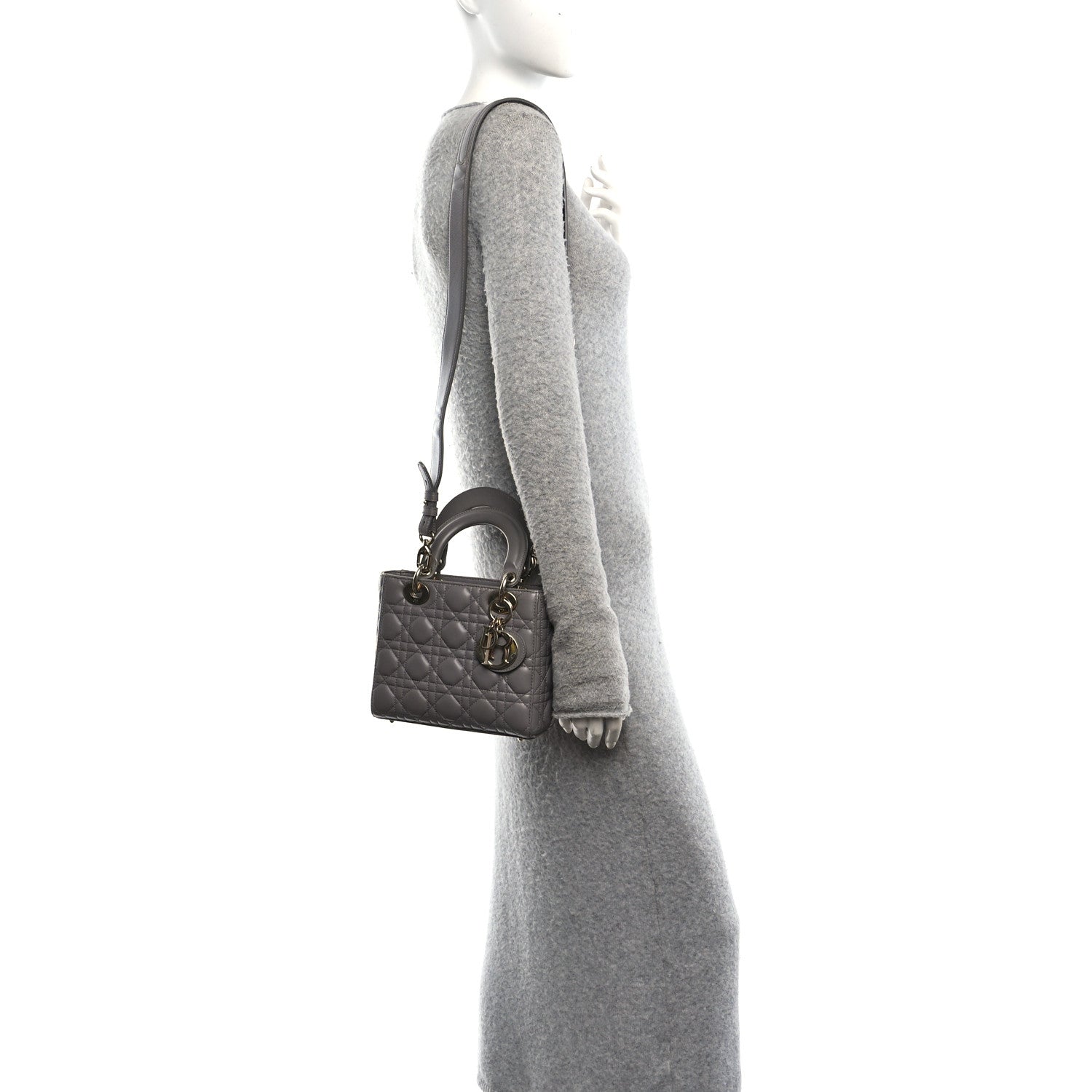 Christian Dior Lambskin Cannage Small My ABCDior Lady Dior Grey 2 of 10