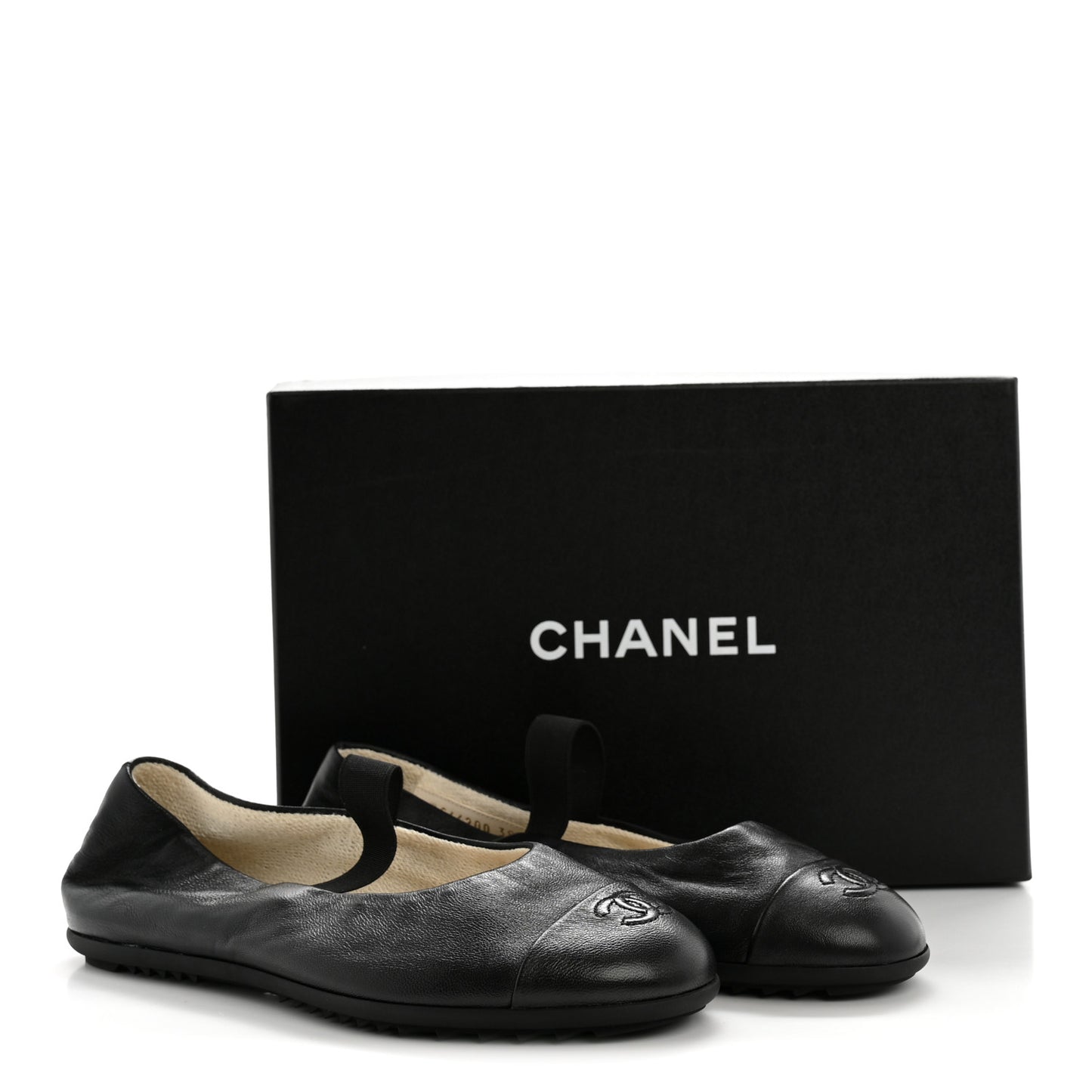 Lambskin Cap Toe CC Mary Jane Flats 38 Black