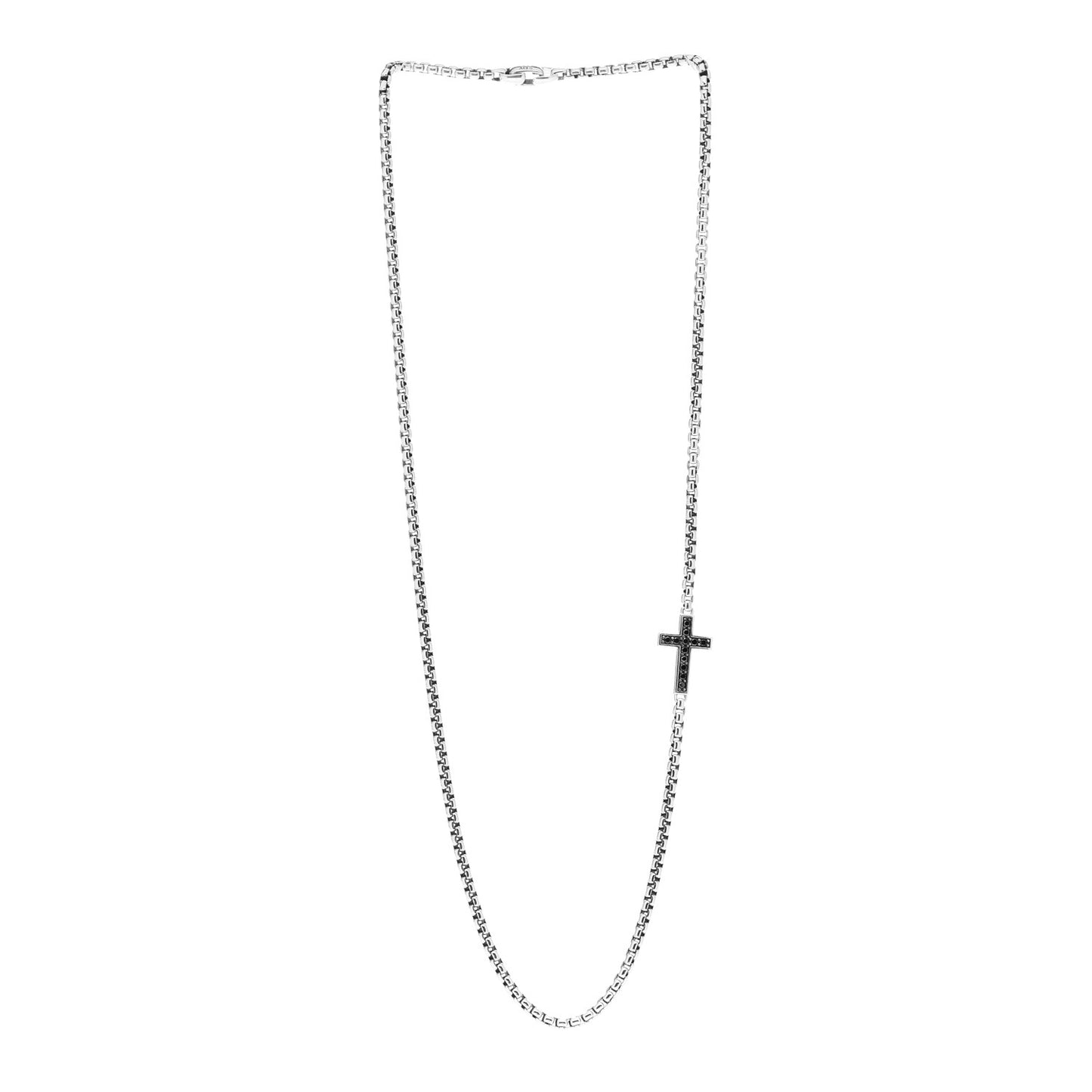 Sterling Silver Black Diamond Streamline Cross Station Necklace 26"