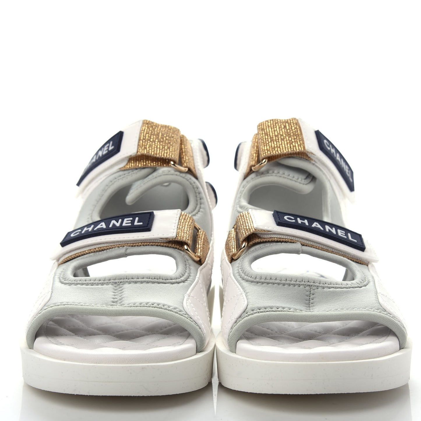 Goatskin Fabric Gladiator Sandals 37 White Light Grey Navy Blue