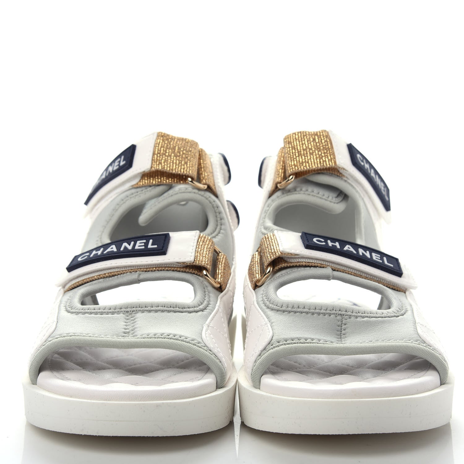 Chanel Goatskin Fabric Gladiator Sandals 37 White Light Grey Navy Blue 2 of 11