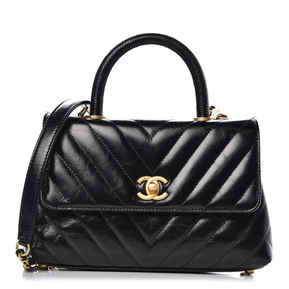 Chanel Calfskin Lizard Chevron Quilted Mini Coco Handle Flap Black 1 of 10