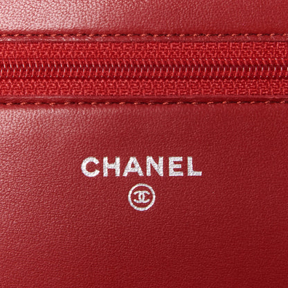 Chanel Lambskin Quilted Wallet On Chain WOC Red 8 of 9