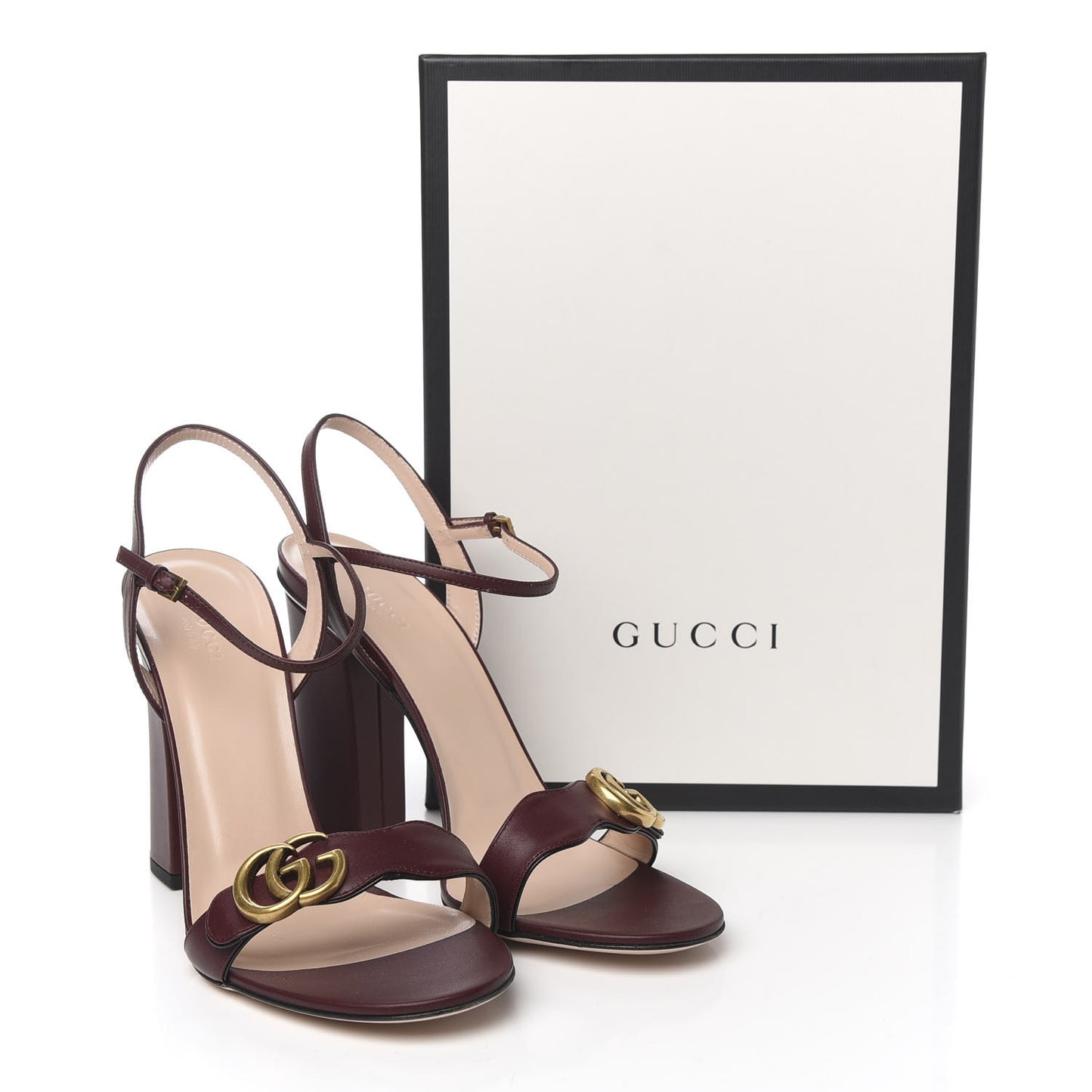 Lifford Calfskin GG Marmont Ankle Wrap 105mm Sandals 42 Vintage Bordeaux