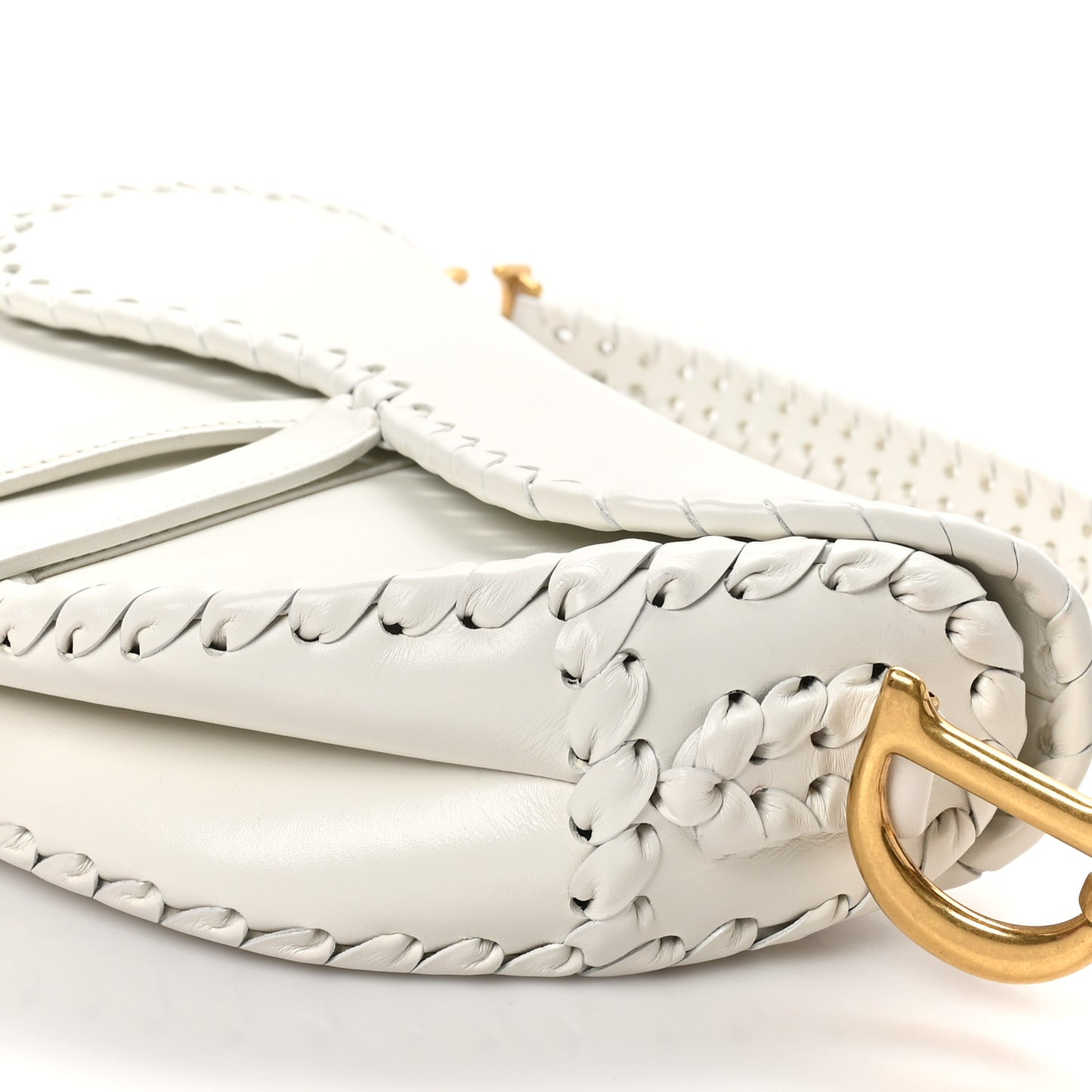 Calfskin Braided Saddle Bag White