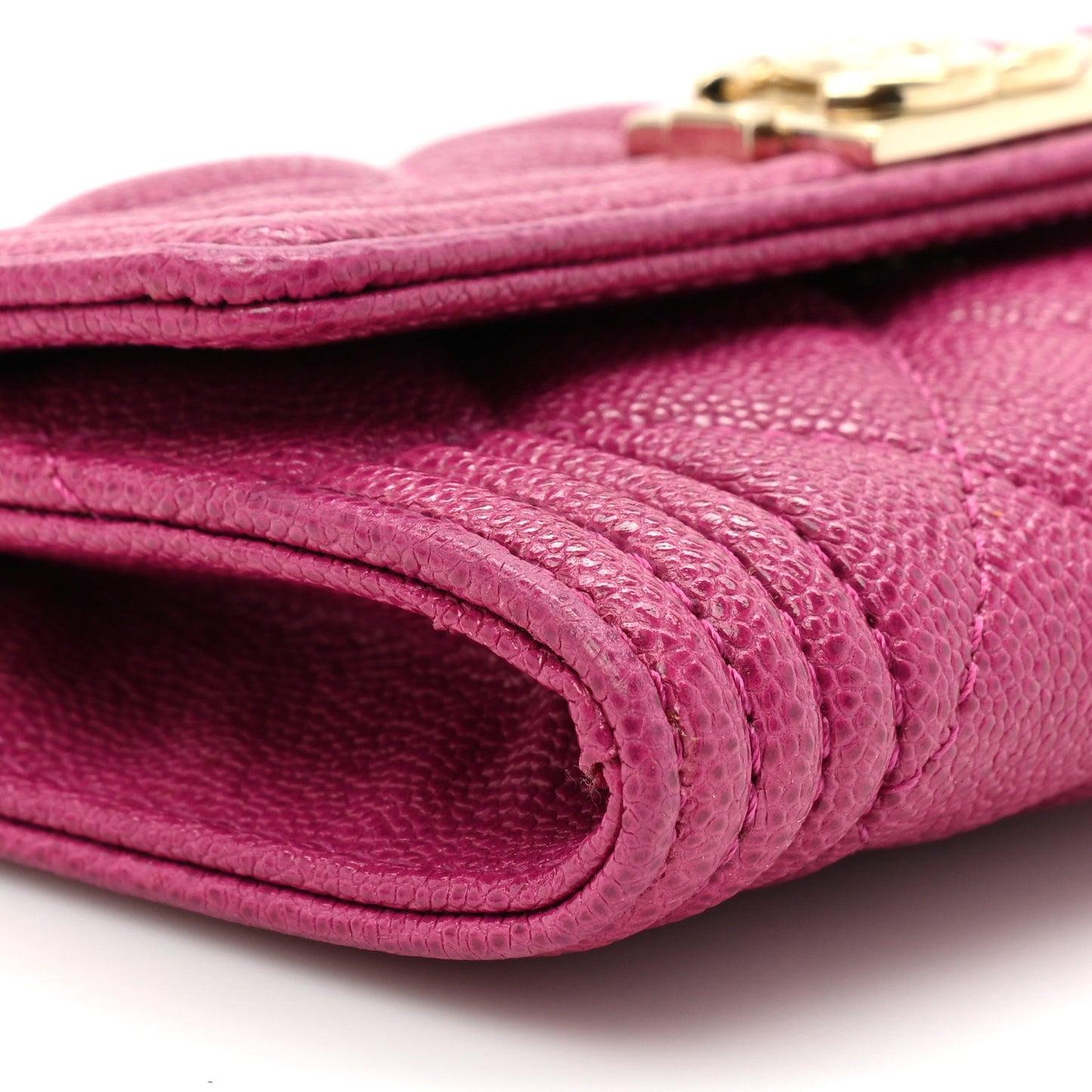 Caviar Quilted Boy Card Holder Wallet Fuchsia