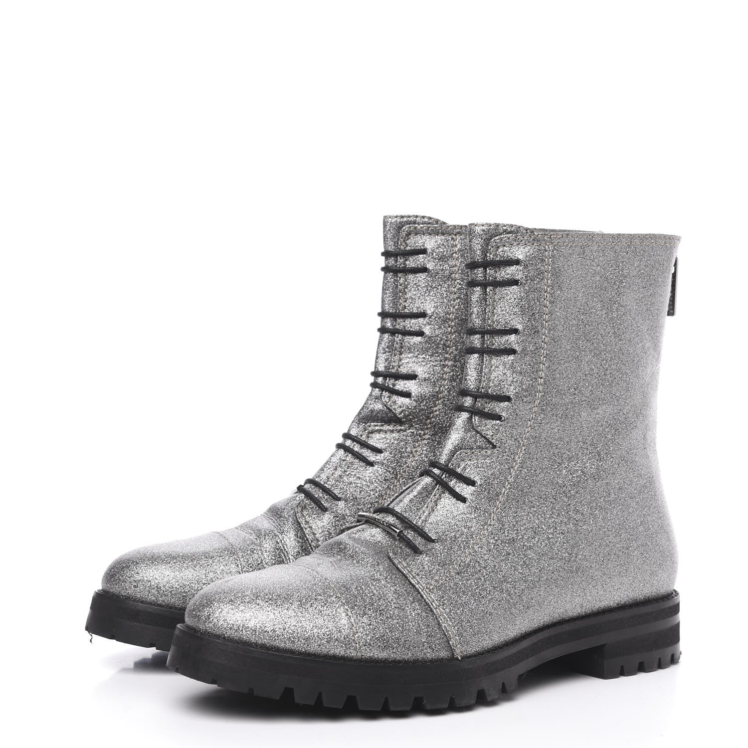 Jimmy Choo Glitter Haze Combat Boots 40 Silver 3 of 9