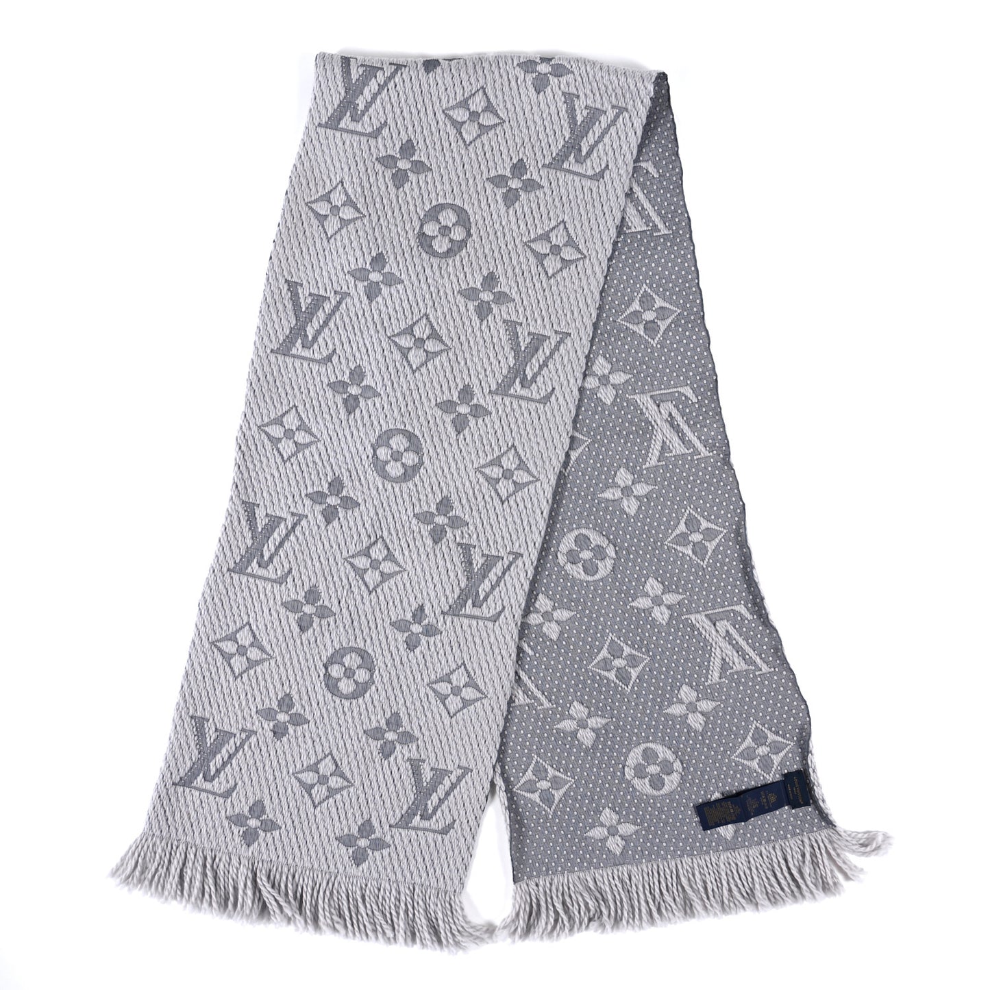 Wool Silk Logomania Scarf Pearl Grey