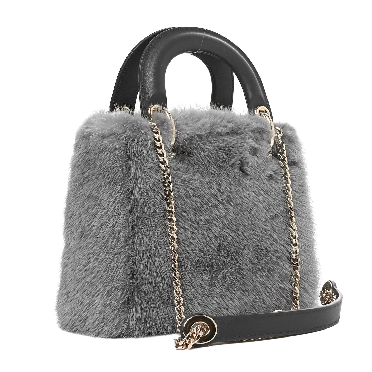 Mink Fur Mini Lady Dior Grey