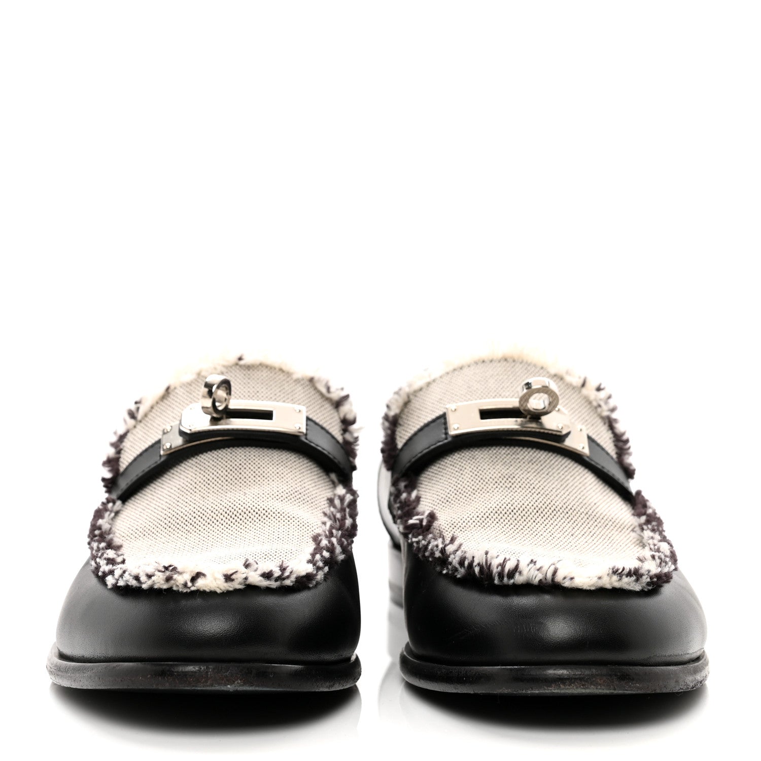Hermes Toile Calfskin Fray Womens Destin Loafer 36.5 Black Prunoir 2 of 8