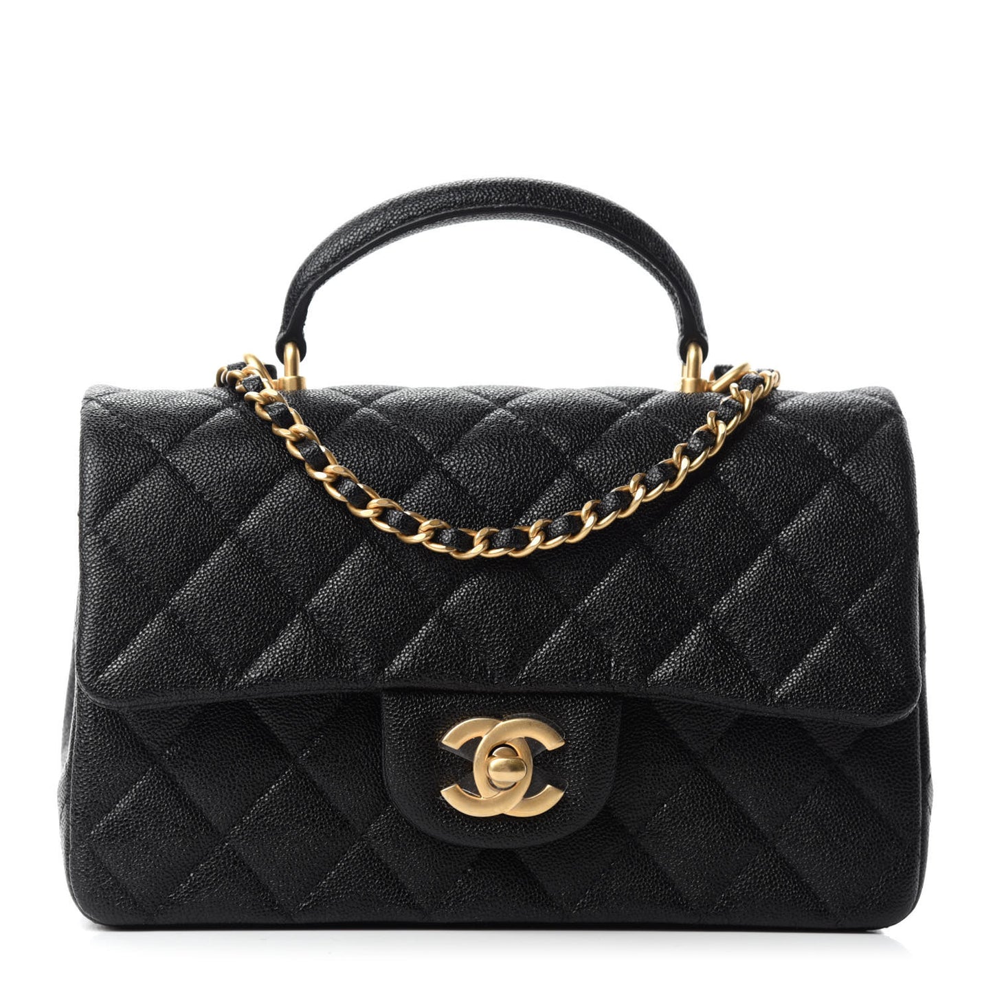 Caviar Quilted Mini Top Handle Rectangular Flap Black
