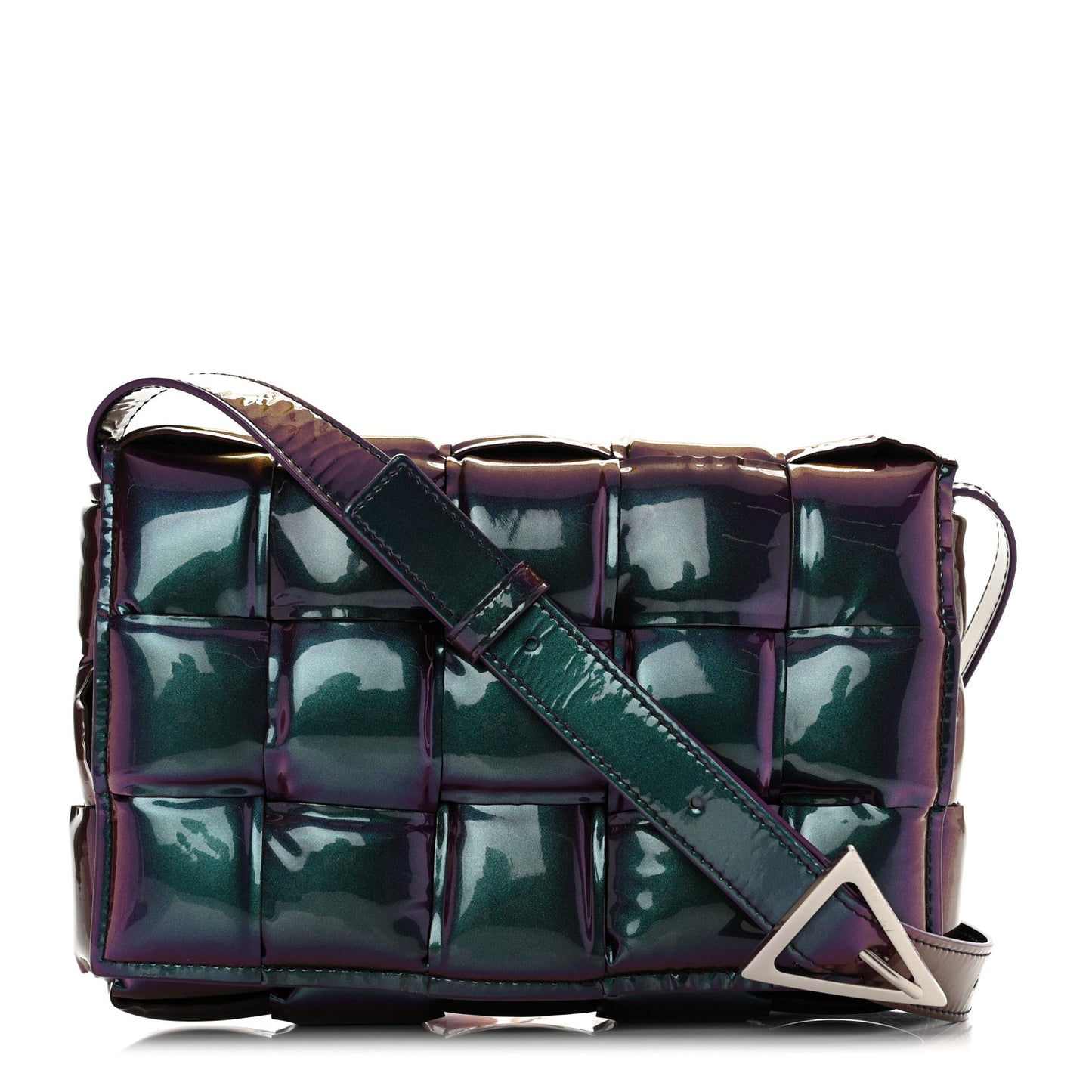 Glossy Nail Polish Nappa Maxi Intreccio Padded Cassette Crossbody Bag Holographic