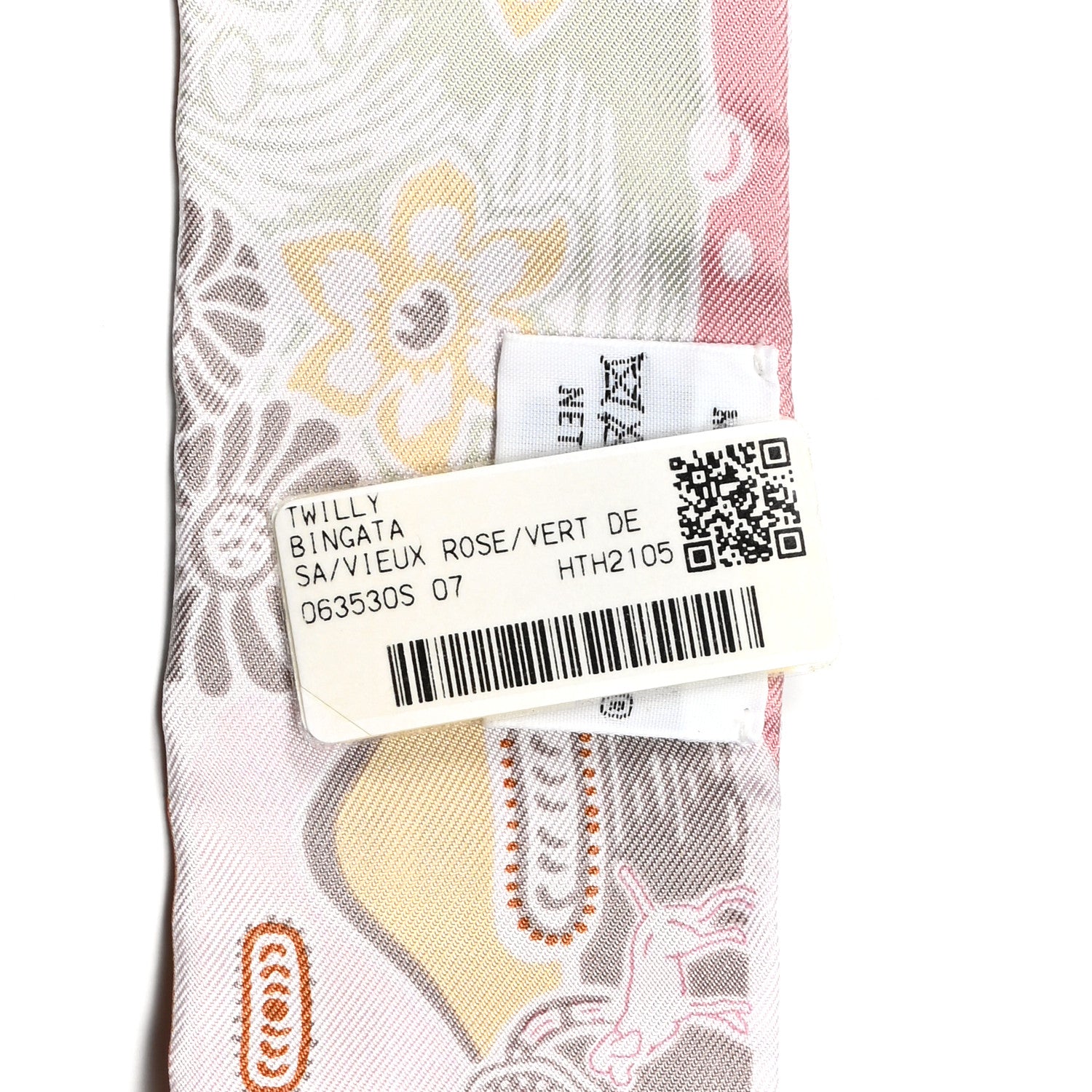 Hermes Silk Bingata Twilly Vieux Rose Vert De Eau 4 of 4