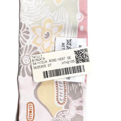 Hermes Silk Bingata Twilly Vieux Rose Vert De Eau 4 of 4