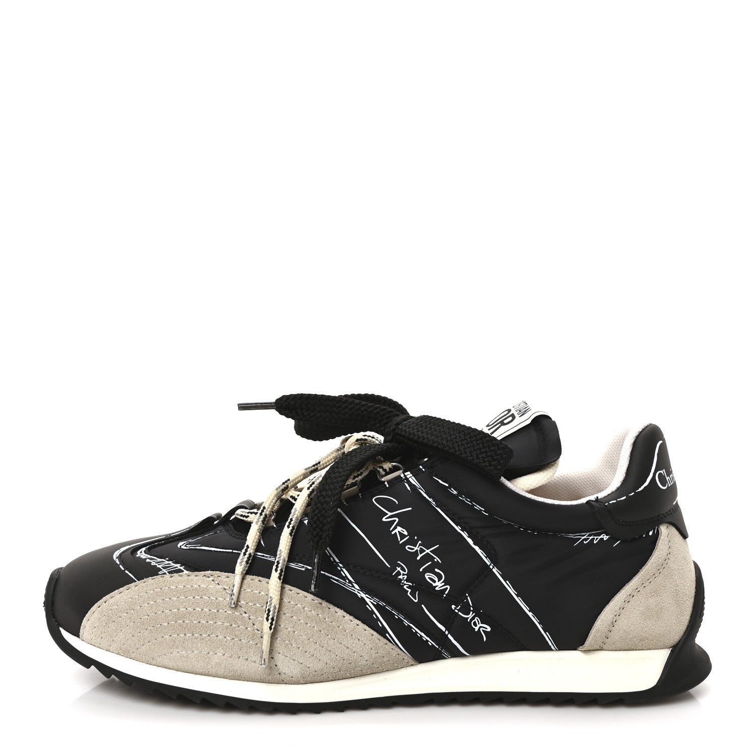 Christian Dior Metallic Lambskin Suede Womens D-Sketch Sneakers 39 Steel 38.5 Black 1 of 9