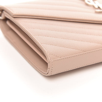 Saint Laurent Grain De Poudre Matelasse Chevron Monogram Chain Wallet Pale Pink 7 of 11