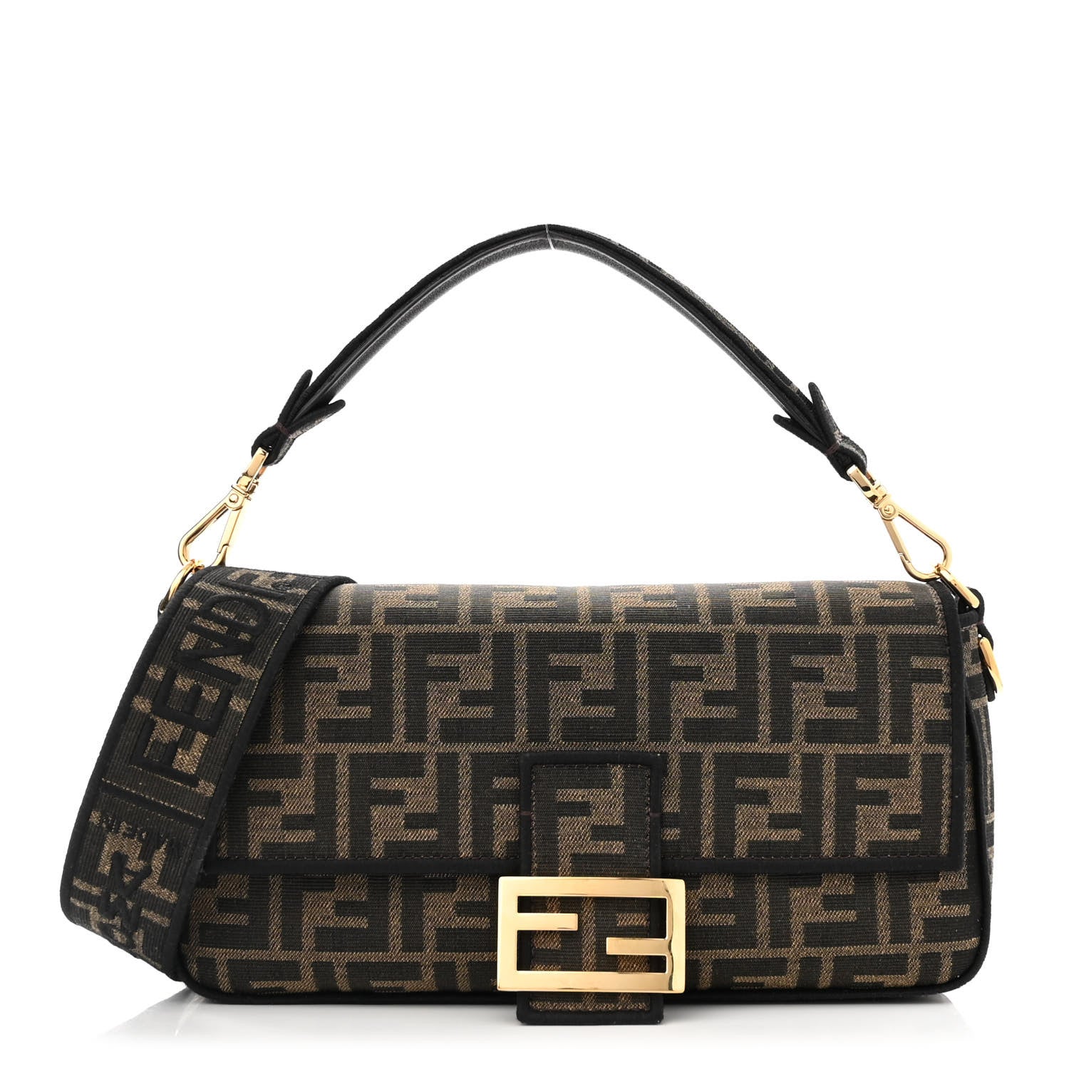 Fendi Fabric Jacquard FF 1974 Medium Baguette Tobacco Moro Black 1 of 10