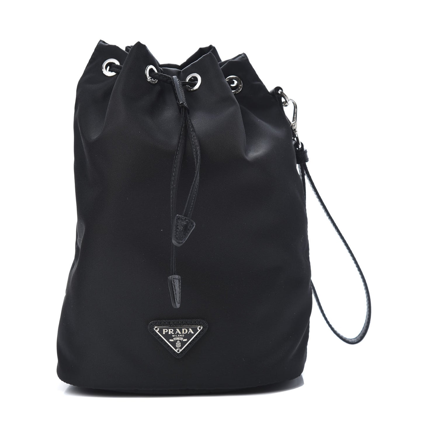 Saffiano Tessuto Nylon Vela Bucket Wristlet Black