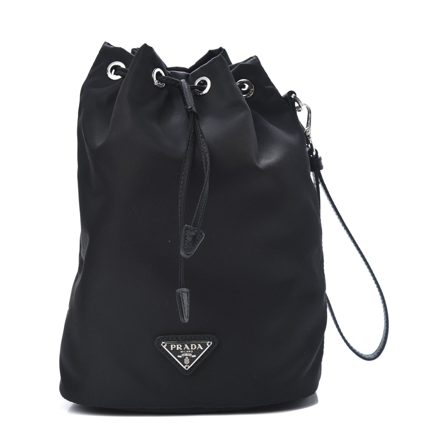 Prada Saffiano Tessuto Nylon Vela Bucket Wristlet Black 1 of 9