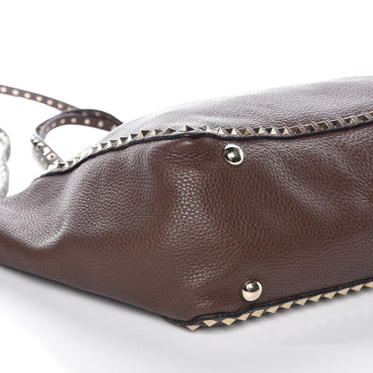 Valentino Garavani Pebbled Calfskin Medium Rockstud Tote Cacao 5 of 8