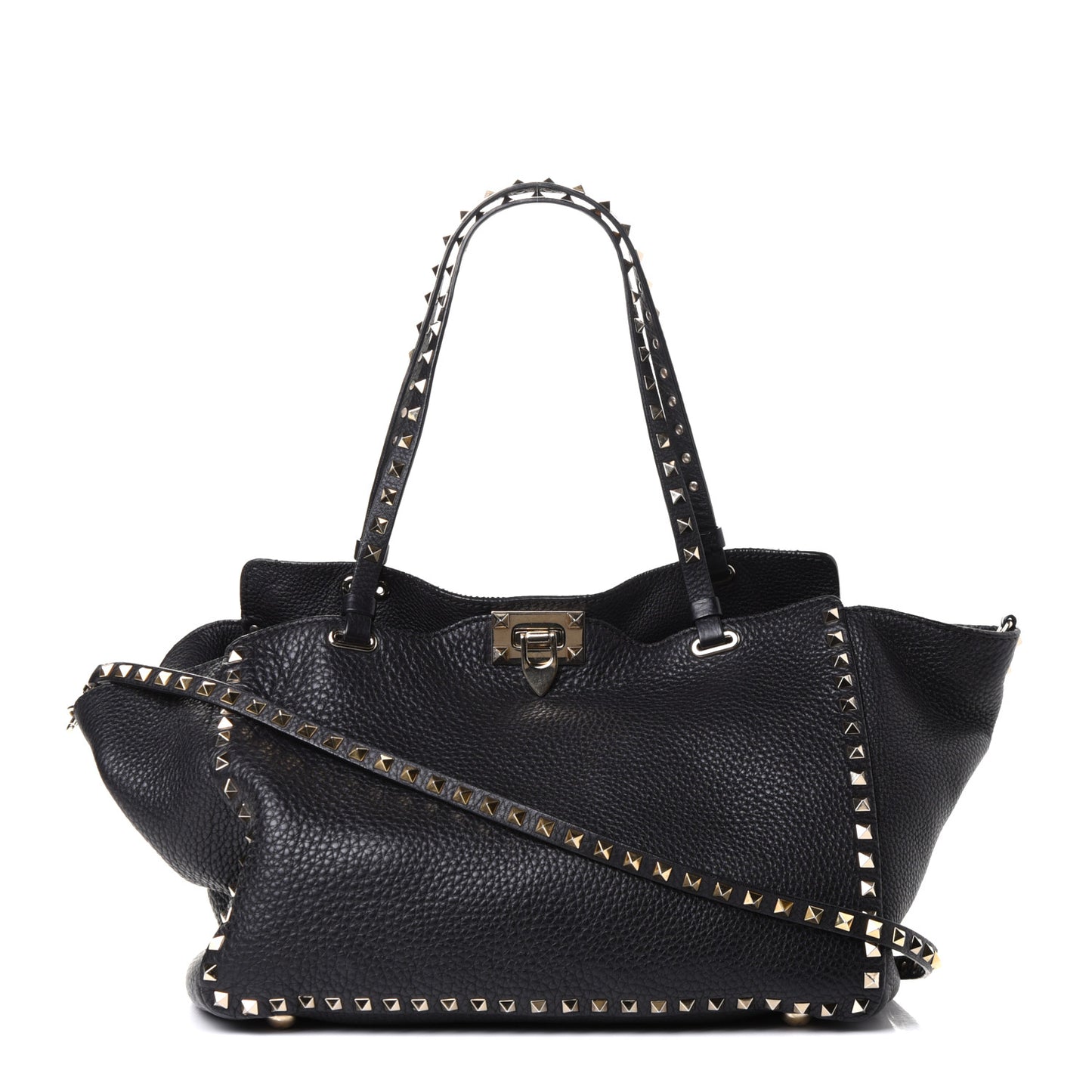 Pebbled Calfskin Medium Rockstud Tote Black