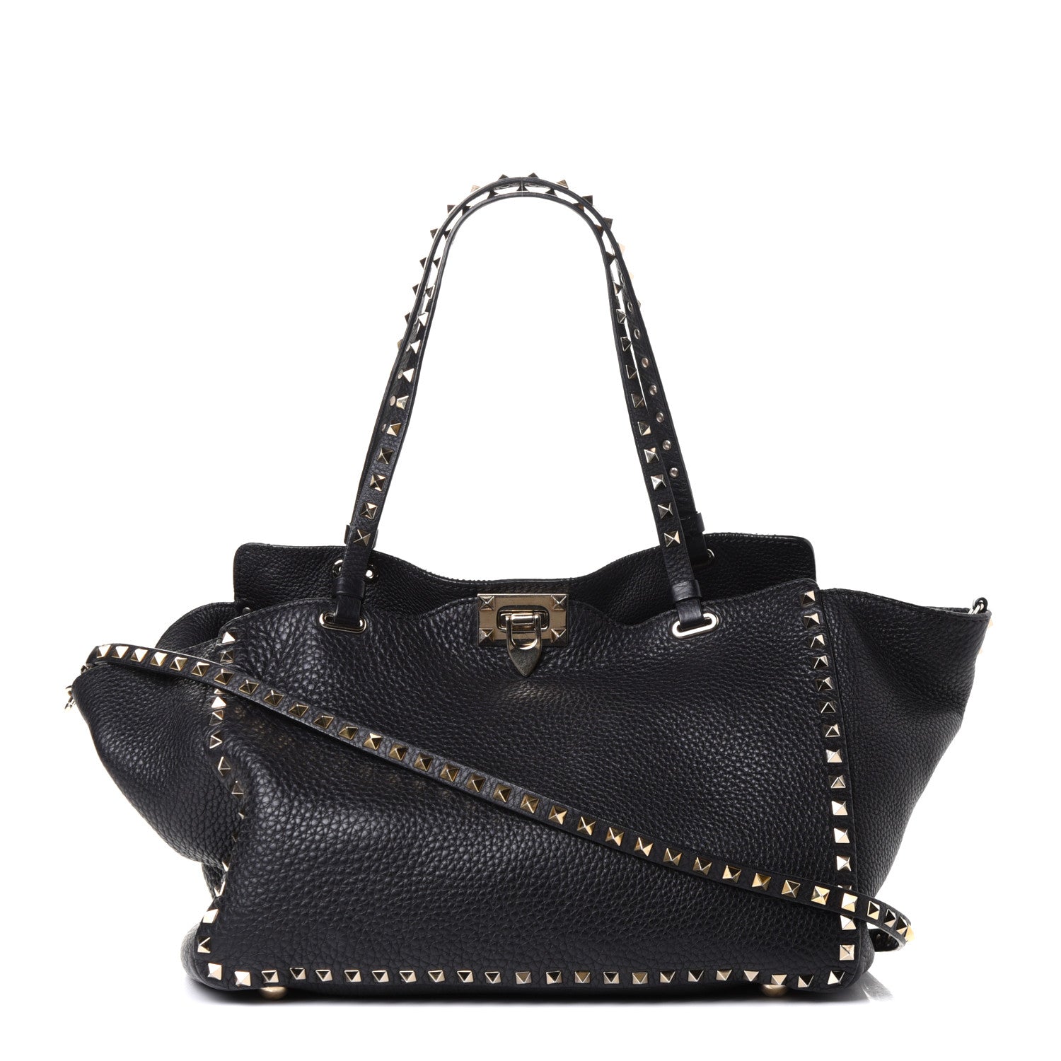 Valentino Garavani Pebbled Calfskin Medium Rockstud Tote Black 1 of 20