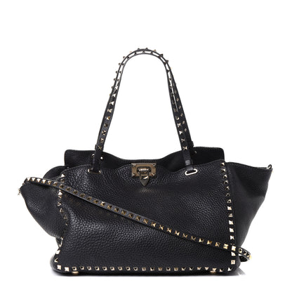 Valentino Garavani Pebbled Calfskin Medium Rockstud Tote Black 1 of 20