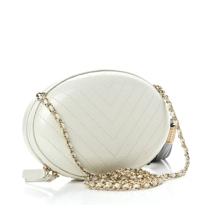 Chanel Embroidered Lambskin Chevron Quilted La Pausa Evening Bag White 3 of 11