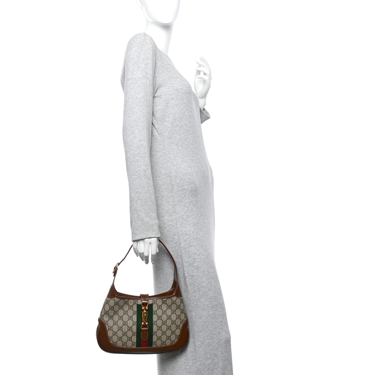 Gucci GG Supreme Monogram Azalea Calfskin Web Small Jackie 1961 Hobo Beige Ebony Brown Sugar 2 of 10
