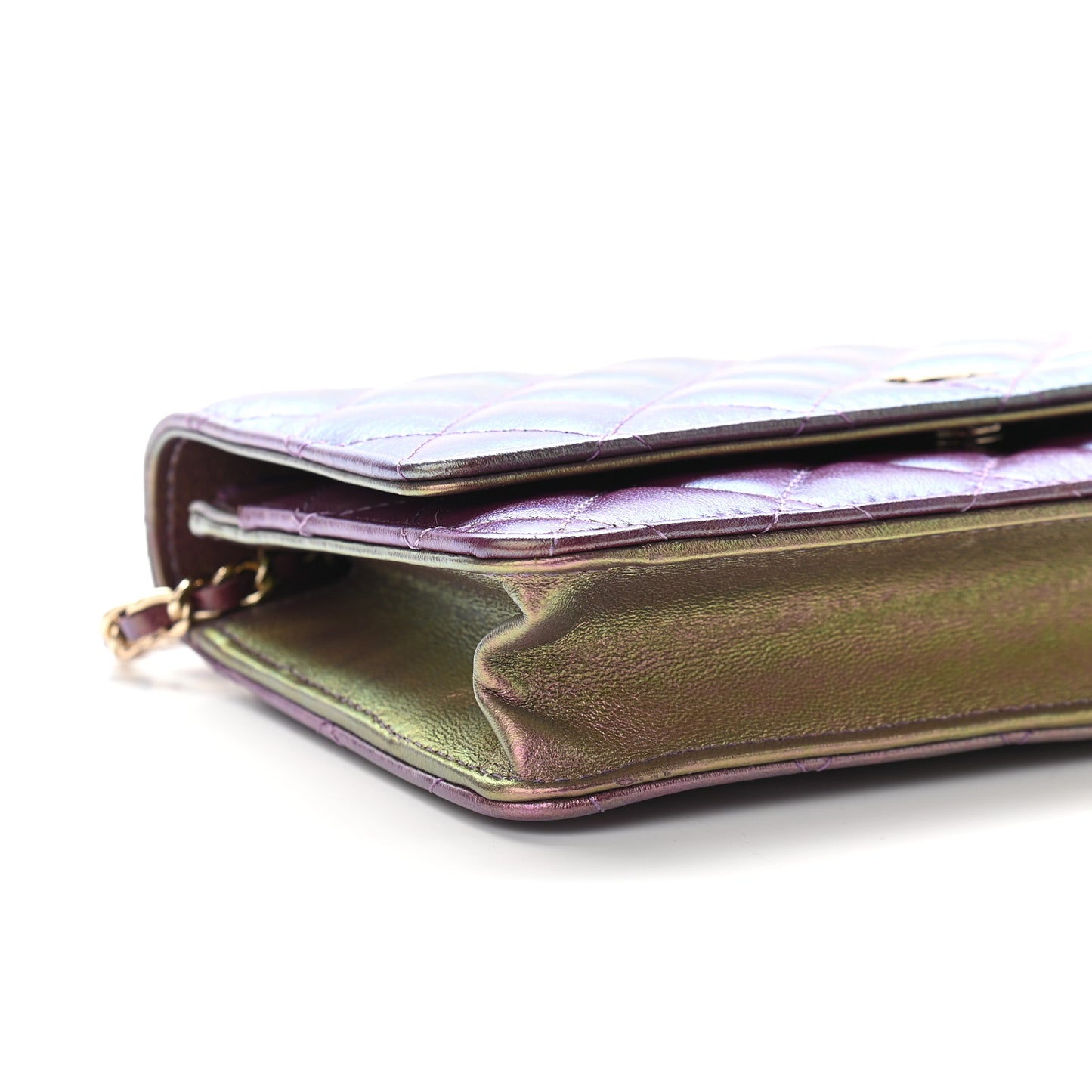 Iridescent Lambskin Quilted Wallet On Chain WOC Dark Purple