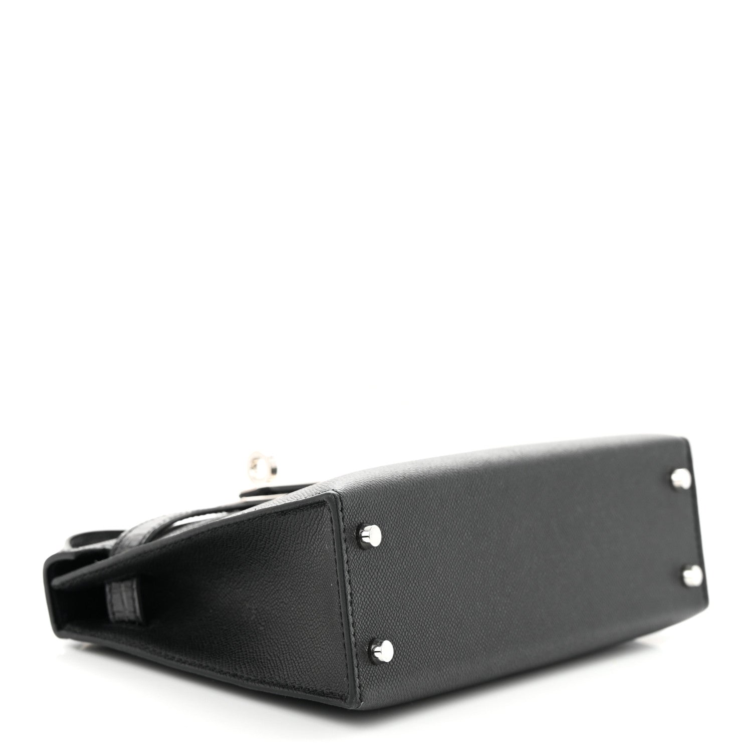 Hermes Madame Calfskin Shiny Alligator Mini Kelly Sellier Touch 20 Black 4 of 11