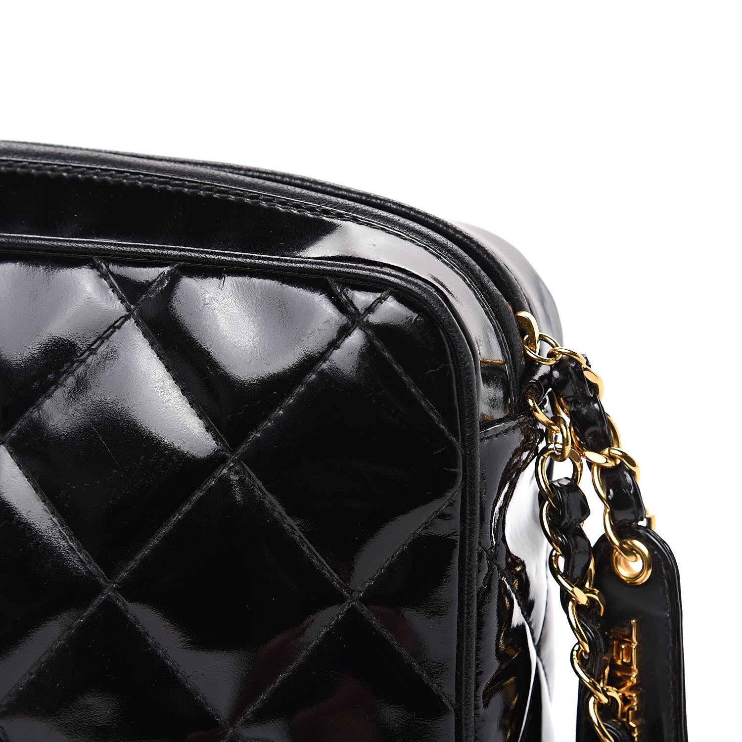 Chanel Patent Quilted Camera Case Black 13 of 15