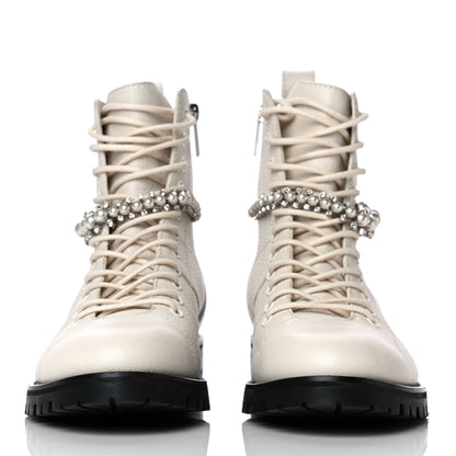 Jimmy Choo Goatskin Pearl Embellished Cruz Combat Boots 38.5 White 2 of 17