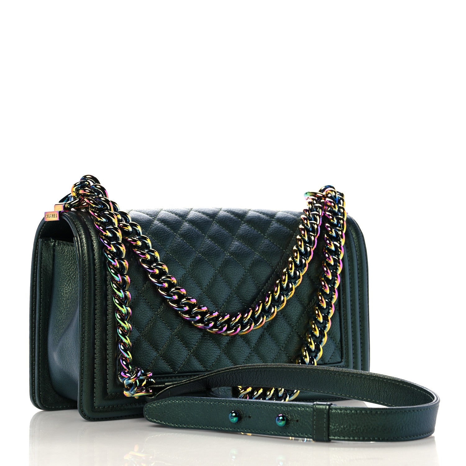 Chanel Iridescent Goatskin Quilted Medium Boy Flap Green 3 of 13