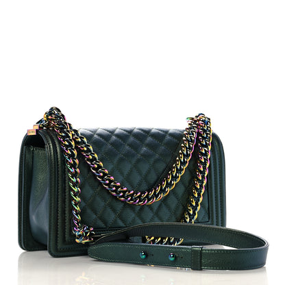 Chanel Iridescent Goatskin Quilted Medium Boy Flap Green 3 of 13
