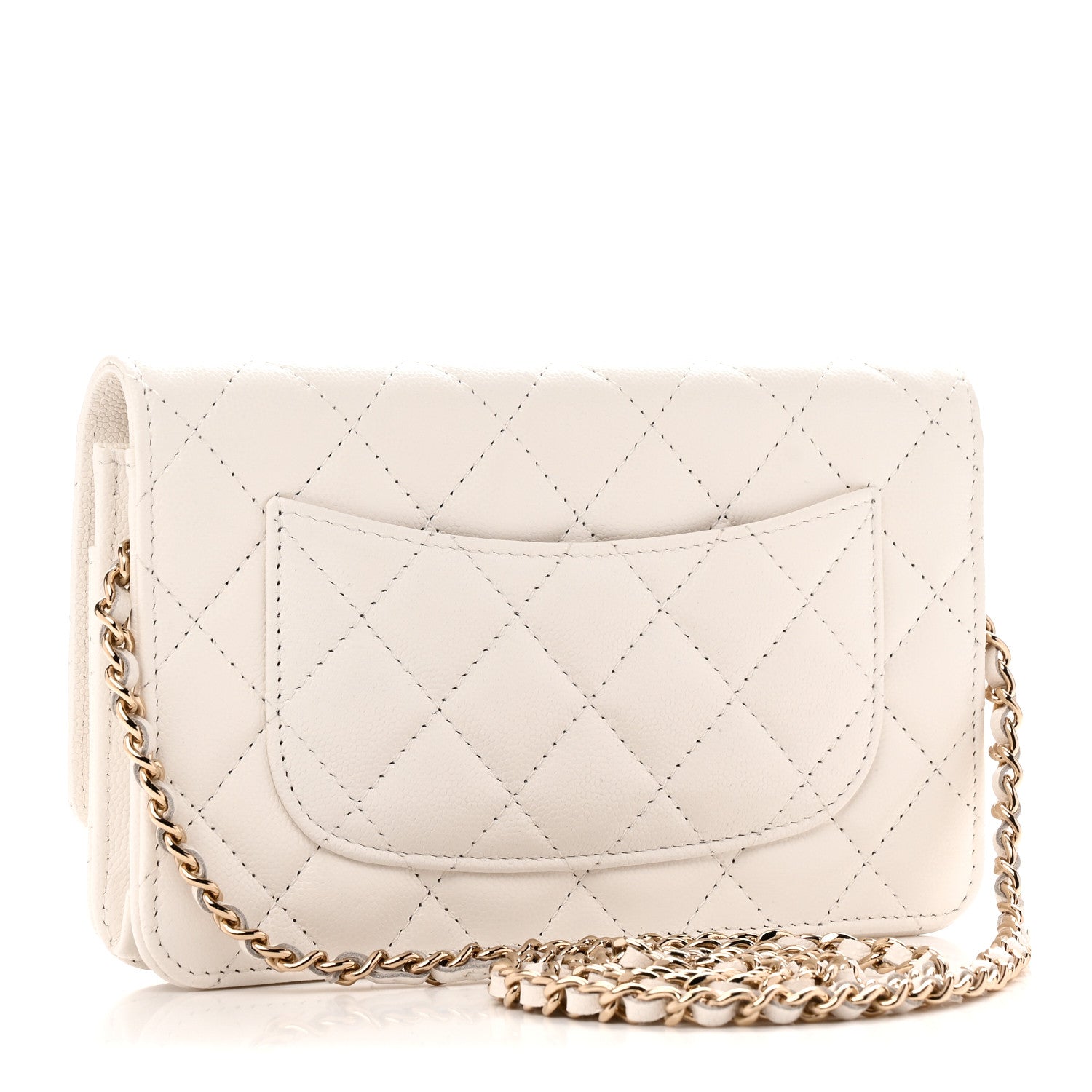 Chanel Caviar Quilted Crystal CC Wallet On Chain WOC White 3 of 12