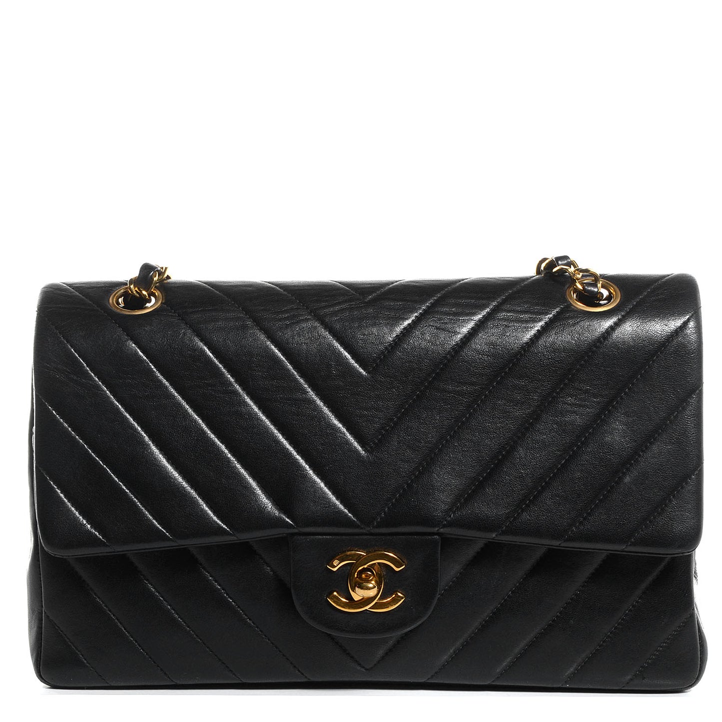 Lambskin Chevron Medium Double Flap Black