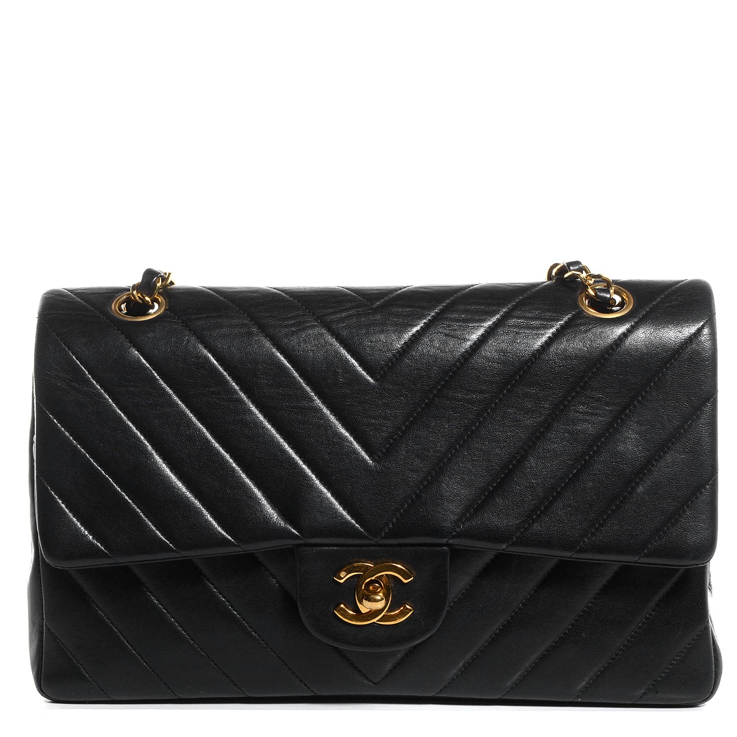 Chanel Lambskin Chevron Medium Double Flap Black 1 of 8