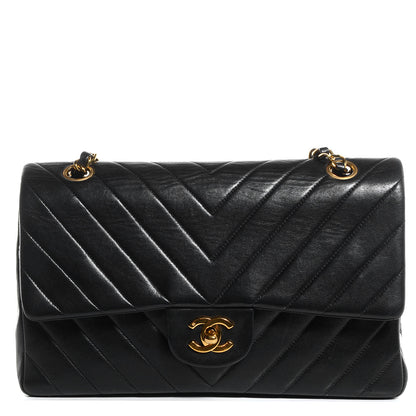 Chanel Lambskin Chevron Medium Double Flap Black 1 of 8
