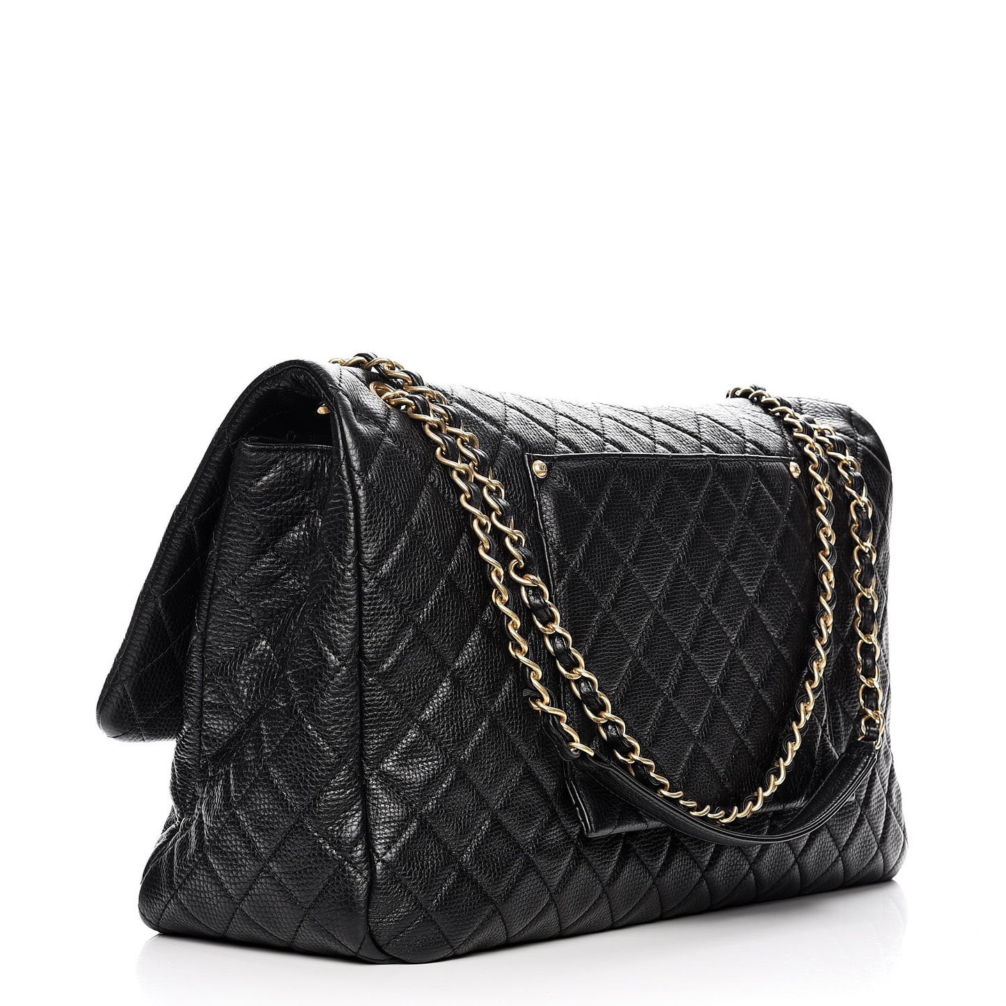Calfskin Quilted XXL Travel Flap Bag Black