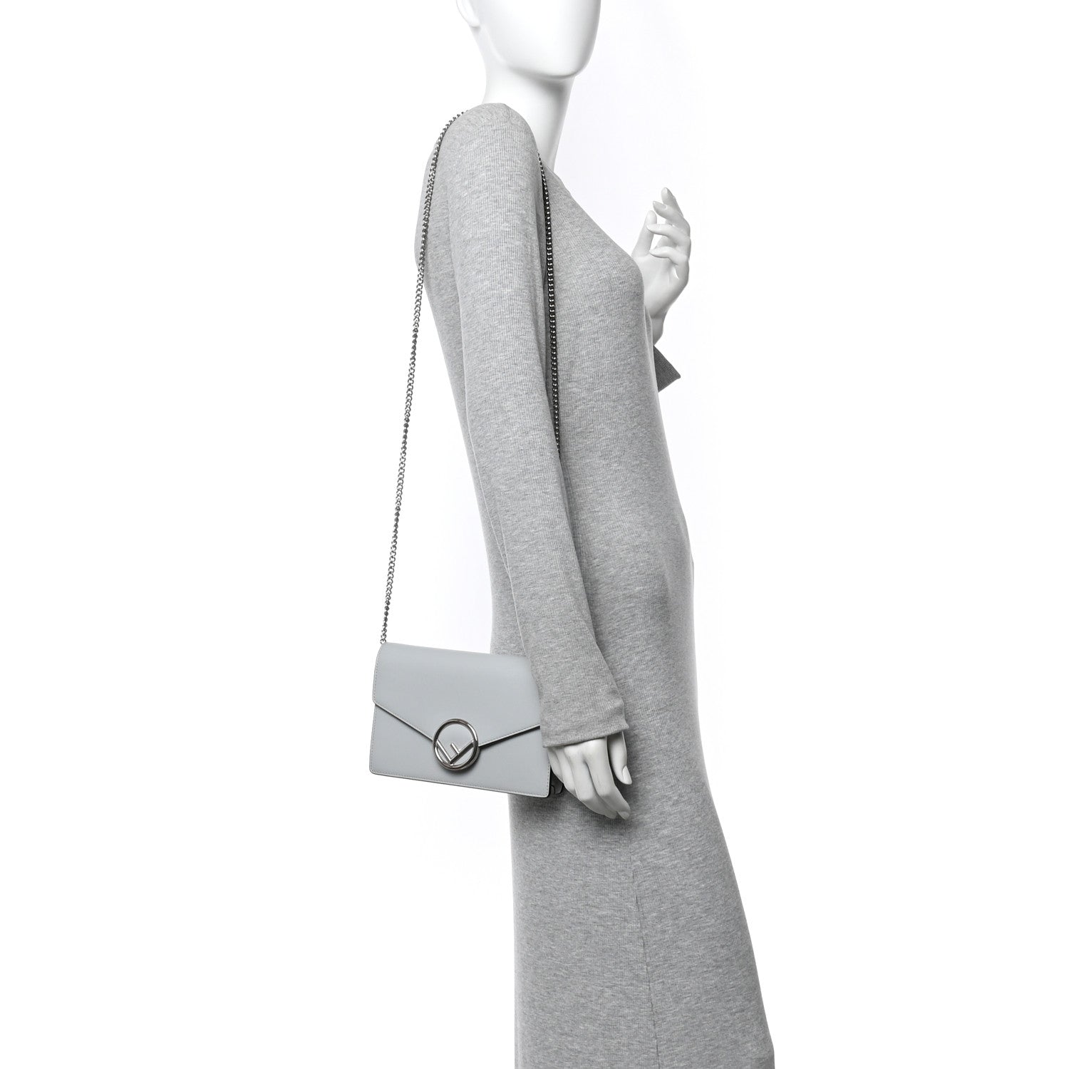 Fendi Vitello Cruise F is Fendi Medium Envelope Wallet on Chain Grigio Perla 2 of 9