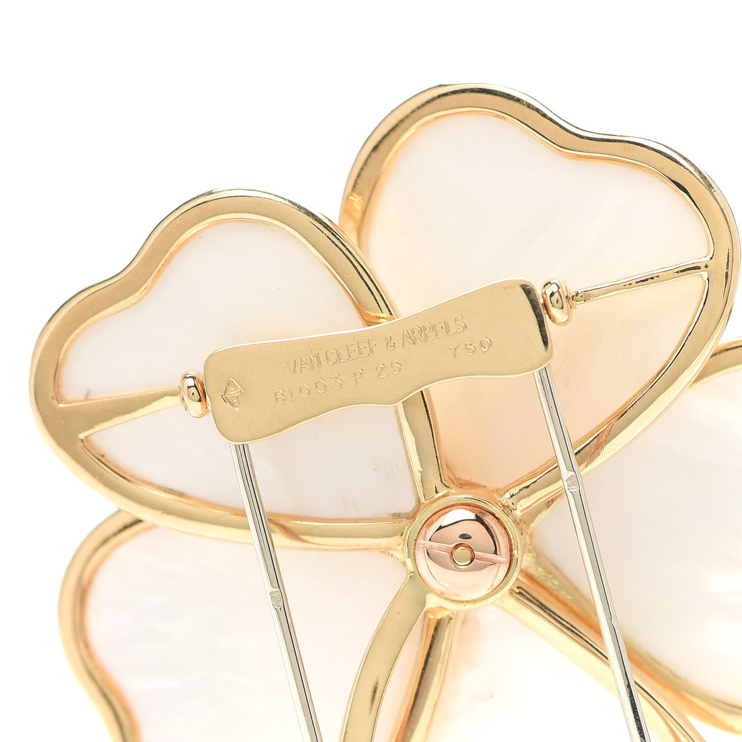Van Cleef & Arpels 18K Yellow Gold Diamond Mother of Pearl Medium Clematite Brooch Pin 4 of 4