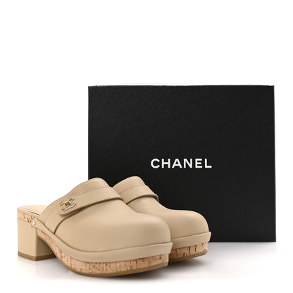 Chanel Calfskin CC Turn Lock Clogs 38 Beige 9 of 9