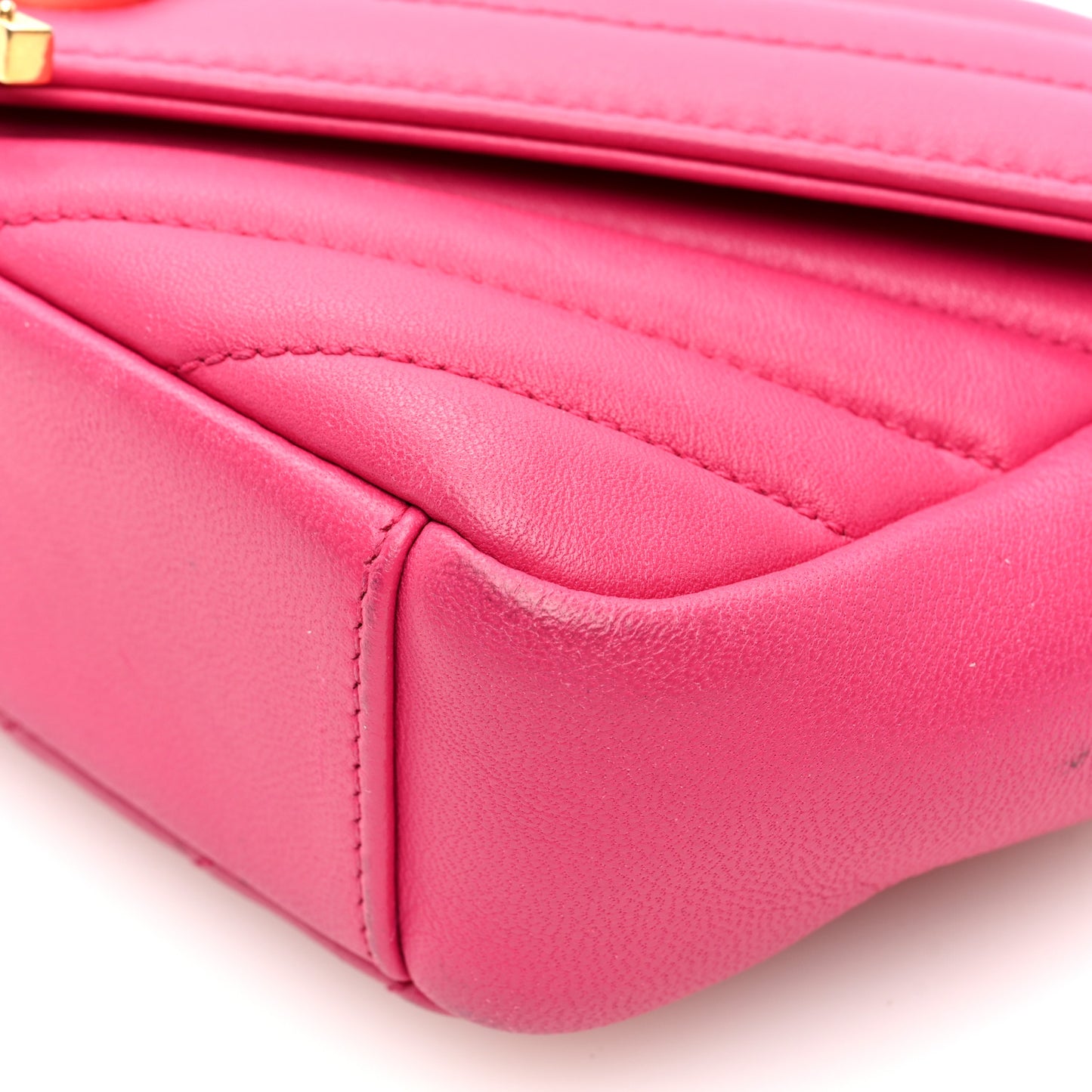 Calfskin Matelasse Chevron Classic Monogram Baby Chain Bag Fuchsia